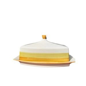 Vintage Imperial Stone Butter Dish Hand Painted Retro  Pattern Buttercup
